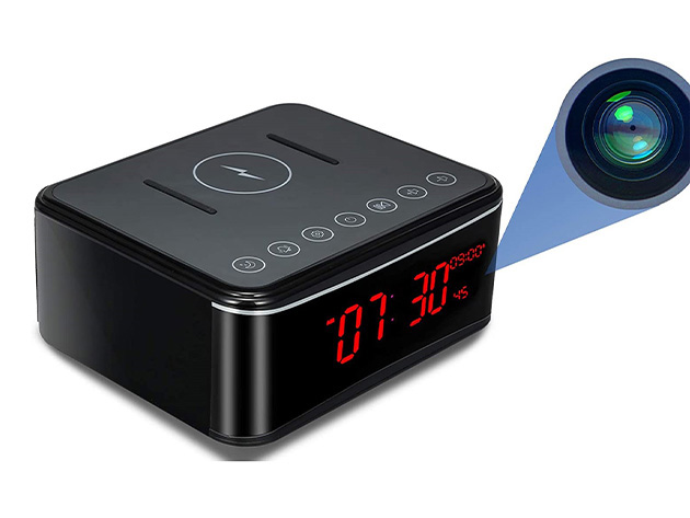 Wireless Fast Charging Hidden Camera with Alarm Clock