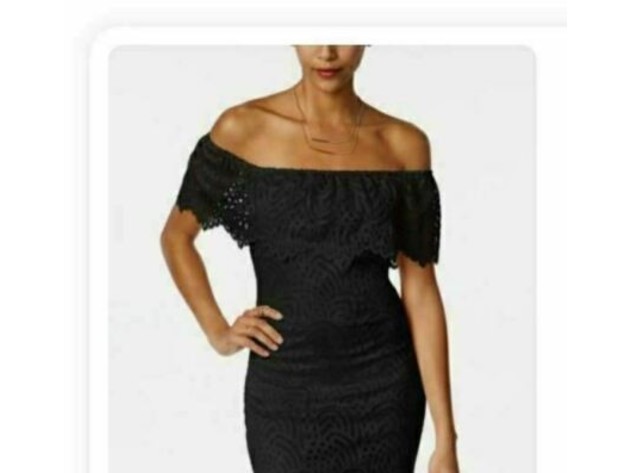 Material Girl Juniors' Off-The-Shoulder Lace Ruffle Bodycon Dress Black Size Large