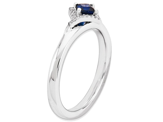 1/2 Carat (ctw) Lab Created Blue Sapphire Ring in Sterling Silver with Diamonds - 9