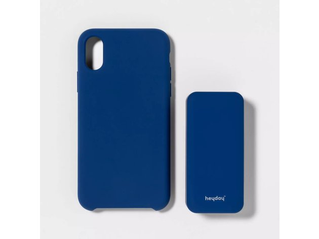 Heyday Apple iPhone XS Silicone Case With Power Bank and USB Cable, Perfect For Travel and On The Go Use, Dark Blue