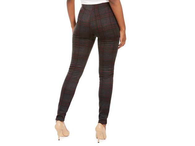 Hippie Rose Juniors' Women's Plaid Pull-On Ponte Pants Gray Size X-Large