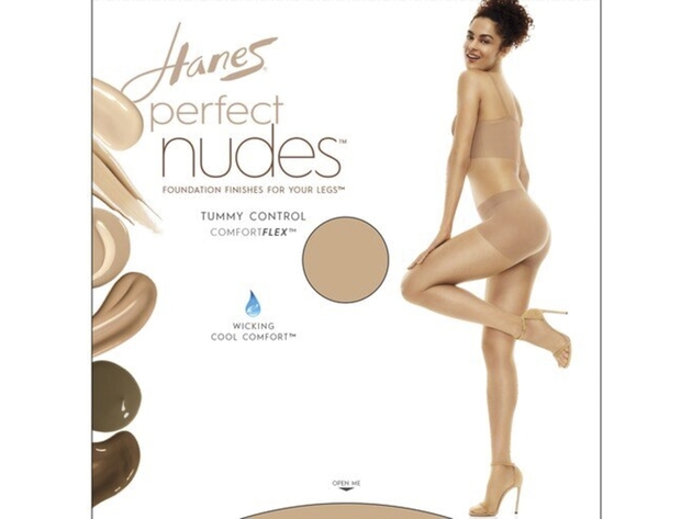 Hanes Perfect Nudes Tummy Control Nylon and Spandex Pantyhose, Large Size, 10 Denier, Buff