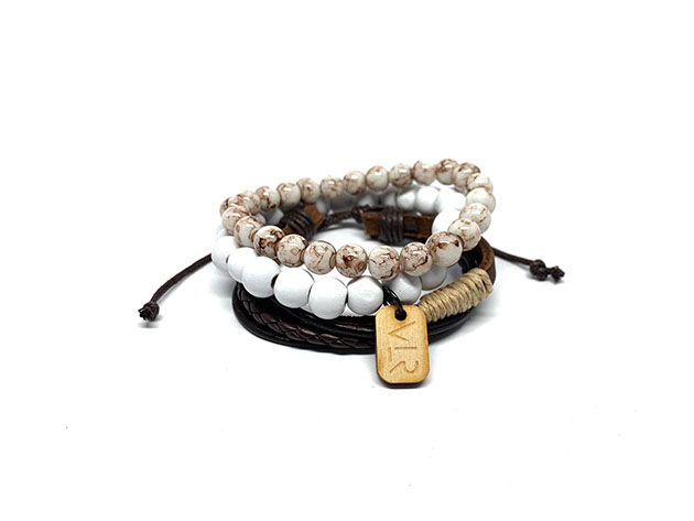 White & Brown Leather Bracelets: 3-Pack