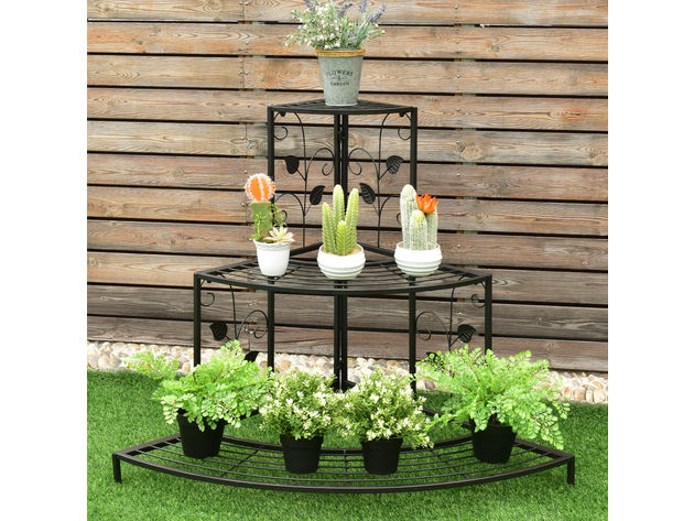 Costway 3 Tier Floral Corner Plant Stand Metal Flower Pot Rack Stair ...