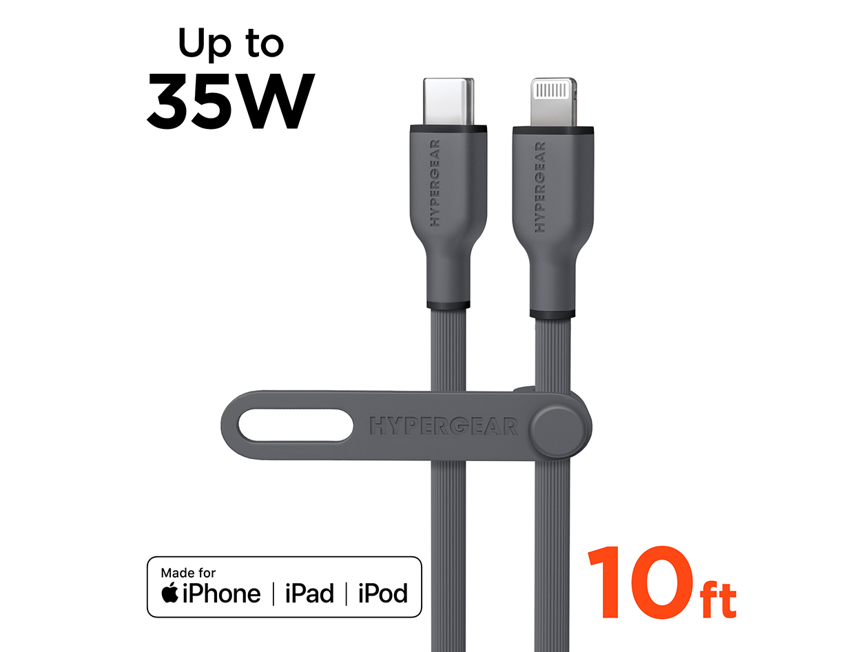 Flexi Pro MFi-Certified USB-C to Lightning Soft-Touch Silicone Cable (10ft/Gray)