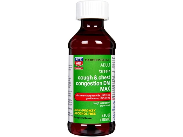 Rite Aid Tussin DM Cough Suppressant and Chest Congestion Medicine For Adults, Maximum Strenght and Non Drowsy, 8 Ounce