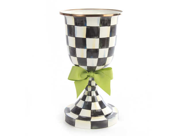 MacKenzie-Childs Courtly Check Enamel Pedestal Vase - Green Bow