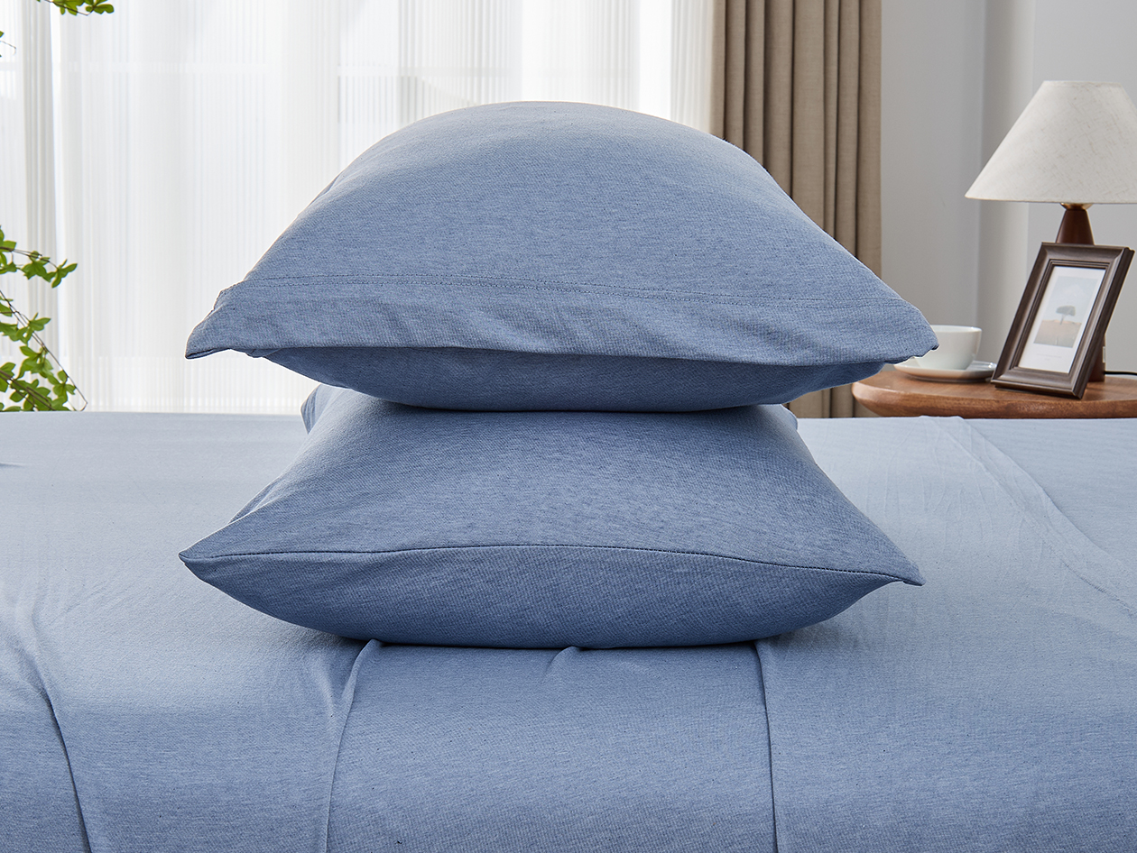Kathy Ireland 4 Piece Heathered Jersey Knit Cotton Sheet Set (Full/Light Blue)