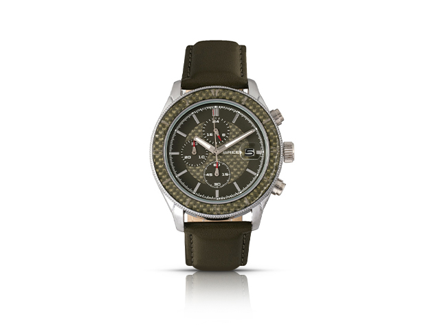 Breed Maverick Chronograph Watch with Leather Band (Olive/Silver)