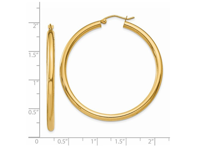 Large Hoop Earrings in 14K Yellow Gold 1 3/4 Inch (3.00 mm)