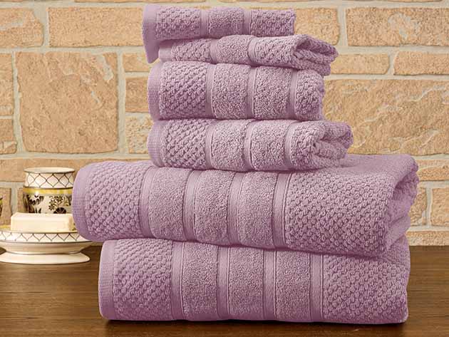 6-Piece Bibb Home 100% Egyptian Cotton Towel Set (Popcorn/Dusky Mauve)