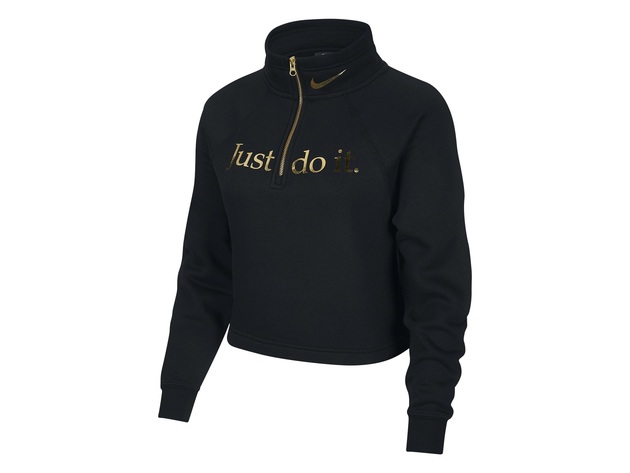Nike Women's Sportswear Shine Metallic-Graphic Half-Zip Top Black Size Extra Small