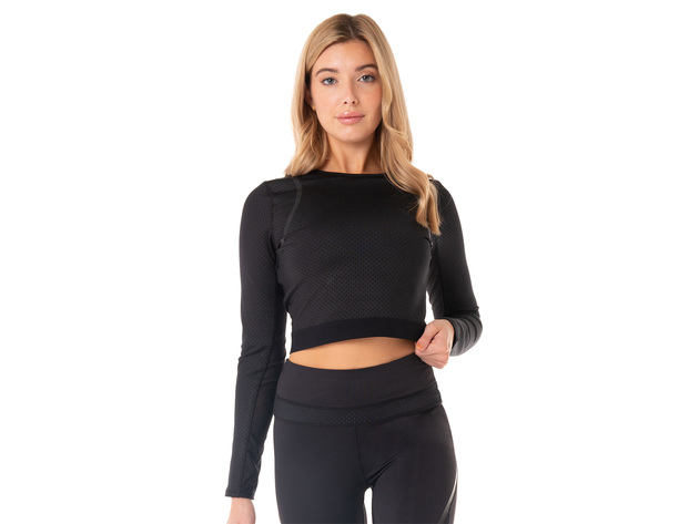 Kyodan Womens Performance Pullover Long Sleeve Crop Top Gym Workout Shirt 
