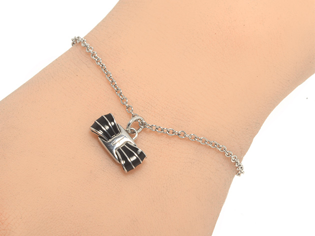 Ferragamo Vara Sterling Silver & Enamel Bracelet - 17mm Silver/Black Bow (Store-Display Model)