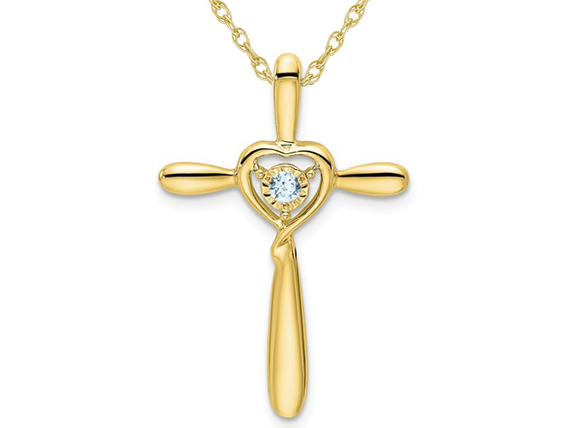 1/20 Carat (ctw) Natural Aquamarine Cross Pendant Necklace in 10K Yellow Gold with Chain