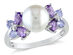 White Freshwater Cultured Pearl 8-8.5mm with Diamond and Tanzanite and Amethyst Ring In Sterling Silver - 9