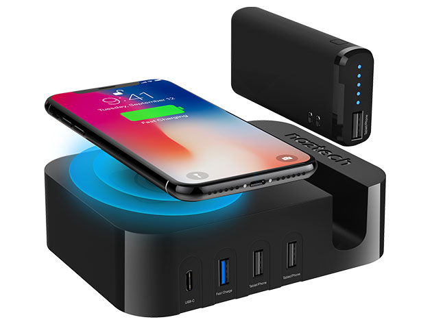 Naztech Ultimate Power Station: Qi Wireless + 5 USB + 4,000mAh Battery