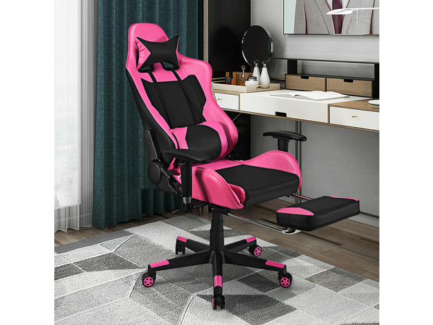 Pink for sale online Costway 84703512 Massage Gaming Chair with Footrest 