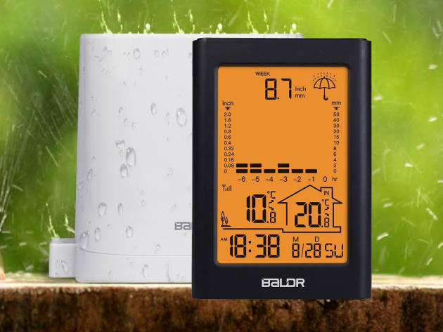 BALDR Indoor & Outdoor Wireless Thermometer with Rain Gauge (Black)