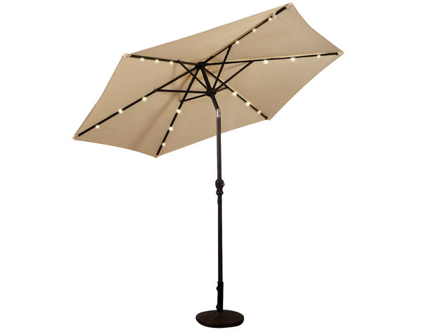 Costway 9FT Patio Solar Umbrella LED Patio Market Steel Tilt W/ Crank Outdoor Beige
