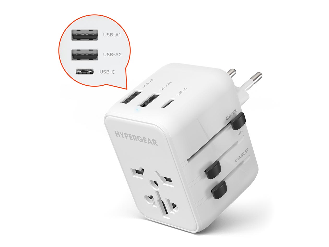 HyperGear WorldCharge Universal Travel Adapter with USB-C (White)