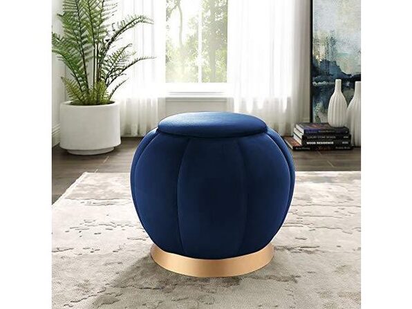 Nicole Miller Javier Upholstered Channel Tufted Velvet Ottoman - Navy/Gold (new) - Product Image