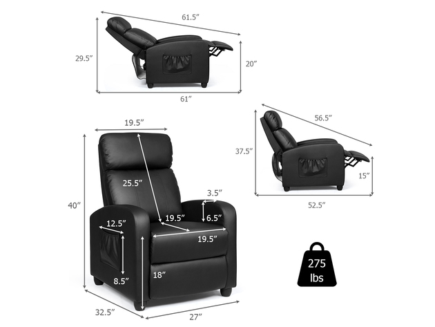 Costway Electric Modern  Massage Recliner Sofa Chair Lounge with Remote Control - Black