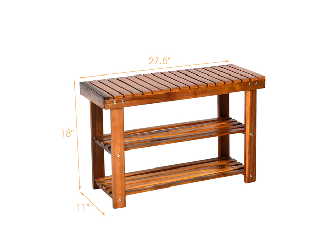 Costway 3-Tier Wood Shoe Rack 27.5' Shoe Bench Freestanding Boots Organizer Heavy-duty - Teak