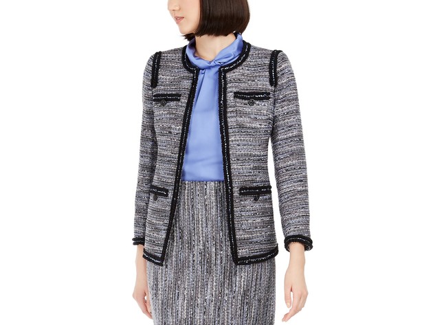 Anne Klein Women's Contrast-Trim Tweed Jacket Black Size 2