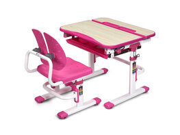 Costway Children Desk Chair Set Adjustable Study Table Drawer Winged Backrest Chair - Pink
