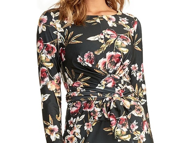 Rachel Rachel Roy Women's Floral Faux Wrap Midi Dress Black Size Large