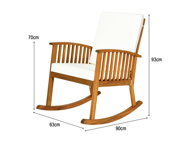 Costway Acacia Wood Rocking Chair Patio Garden Lawn W/ Cushion - Teak