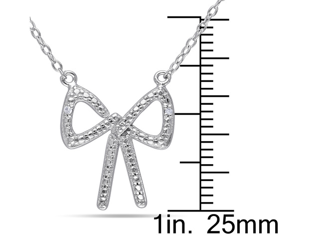Bow Ribbon Pendant Necklace in Sterling Silver with Chain with Accent Diamonds
