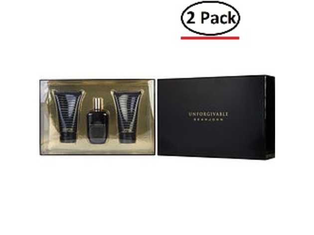 UNFORGIVABLE by Sean John EDT SPRAY 4.2 OZ & AFTERSHAVE GEL 3.4 OZ & SHOWER GEL 3.4 OZ for MEN ---(Package Of 2)