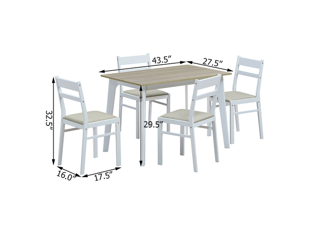 Costway 5 Piece Dining Set Table & 4 Chairs Wood Kitchen Dining Room Breakfast Furniture 