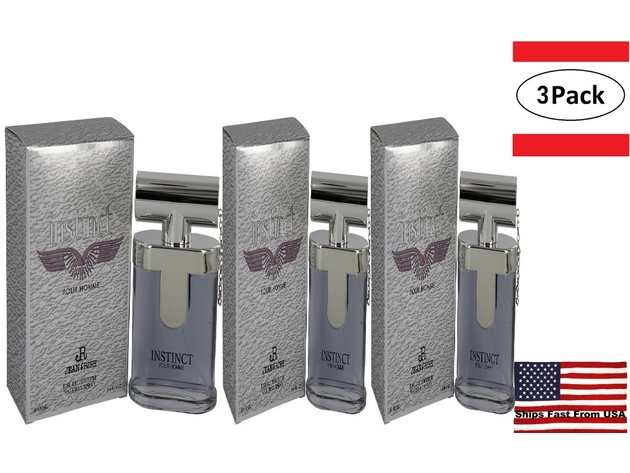 3 Pack Instinct Pour Homme by Jean Rish Eau De Toilette Spray 3.4 oz for Men