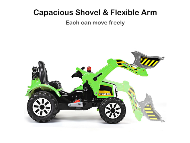 Kids Ride On Excavator Truck 12V Battery Powered Front Loader Digger BlueGreen - Green