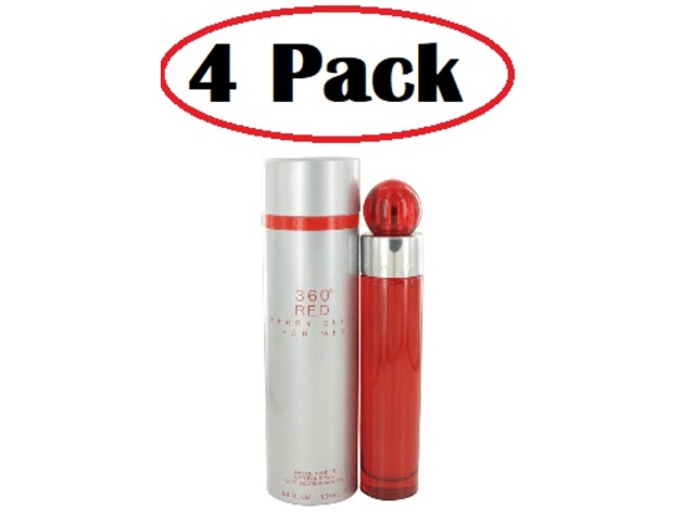 4 Pack of Perry Ellis 360 Red by Perry Ellis Eau De Toilette Spray 3.4 oz