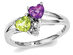 Natural Amethyst and Peridot Heart Ring 7/10 Carat (ctw) in Sterling Silver - 9
