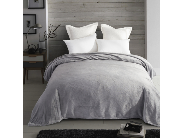 Spyder Flannel Ultra Plush Bed Blanket Interwoven Strength King 90 x102 Light Grey StackSocial