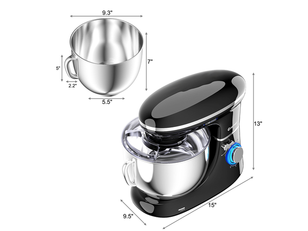 Costway 6.3 Quart Tilt-Head Food Stand Mixer 6 Speed 660W w/Dough Hook, Whisk Black