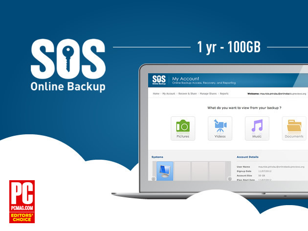 SOS Online Backup - 100GB of PCMag Editors' Choice Winner