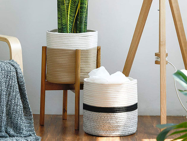 Potey 12"x12" Woven Cotton Rope Plant Basket