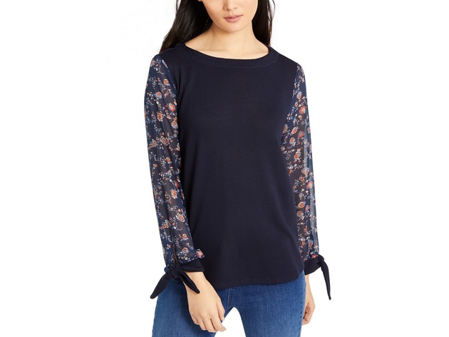 Vince Camuto Women's Tie Sleeve Mix Media Top Blue Size Medium