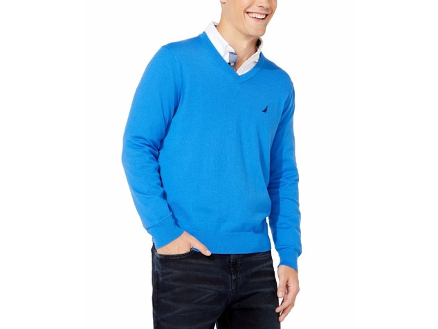 Nautica Men's Lightweight Jersey V-Neck Sweater Blue Size Medium