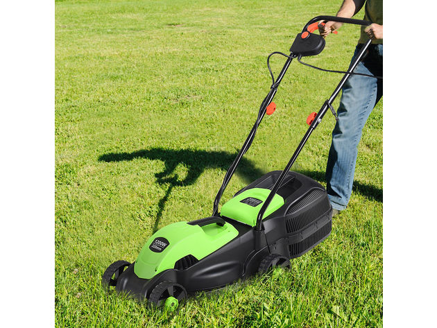 Costway 12 Amp 14-Inch Electric Push Lawn Corded Mower With Grass Bag Green