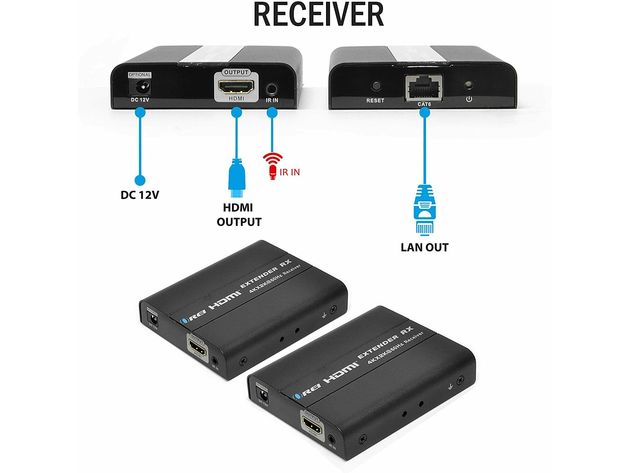 4K 1x2 HDMI Extender Splitter by OREI Multiple Over Single Cable CAT6/7 4K@60Hz 4:4:4 HDCP 2.2 with IR Remote EDID Management - Up to 100 Ft - Loop Out - Low Latency - Full Support
