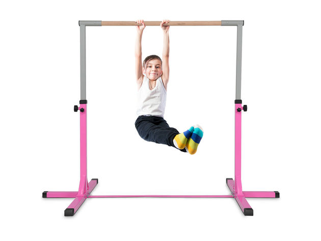 Goplus Adjustable Steel Horizontal Training Bar Gymnastics Junior Home Practice - Pink