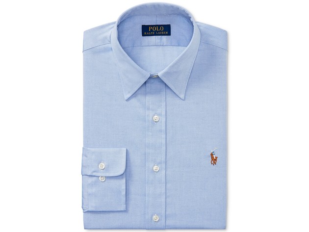 Polo Ralph Lauren Men's Slim-Fit Blue Solid Dress Shirt Navy Size 34-35