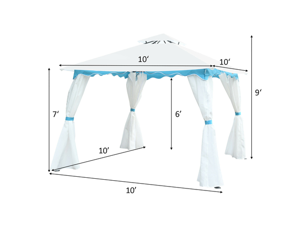 Costway 2 Tier 10'x10' Patio Gazebo Canopy Tent Steel Frame Shelter Awning W/Side Walls White & Blue